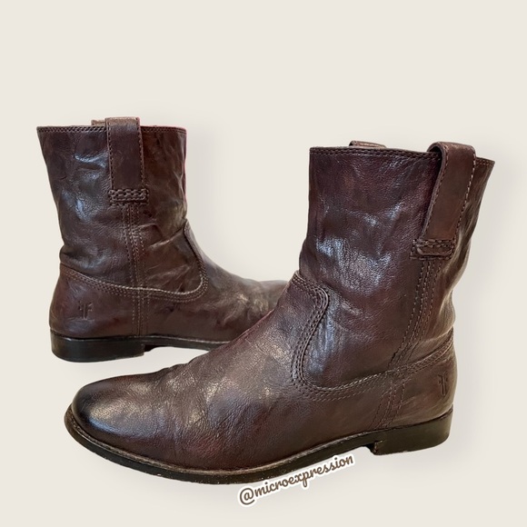 $360 Frye Anna Short Dark Brown Genuine Leather Pull On Comfy Daily Ankle Boots - Picture 13 of 13